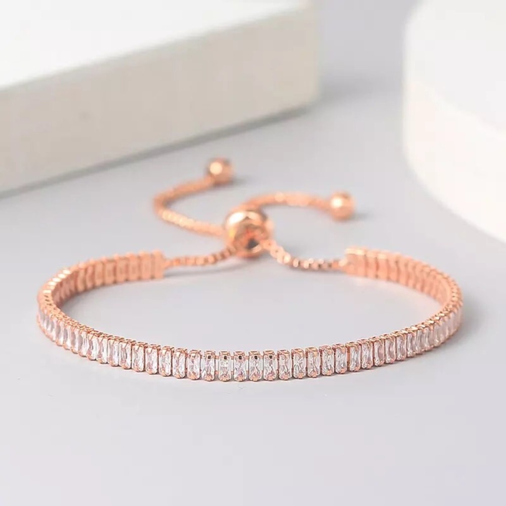 Rose gold bracelet silver cubic zirconia adjustable jewelry womens